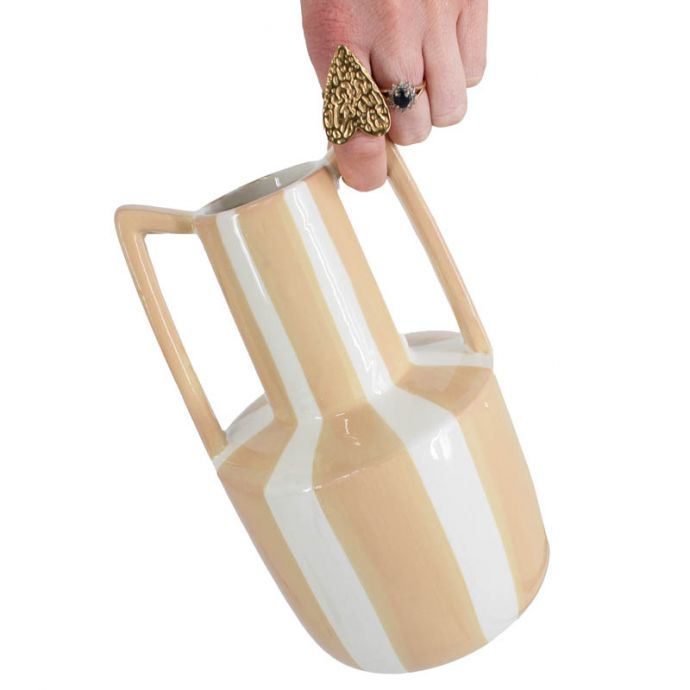 Aardewerk vaas met oren stripe drab