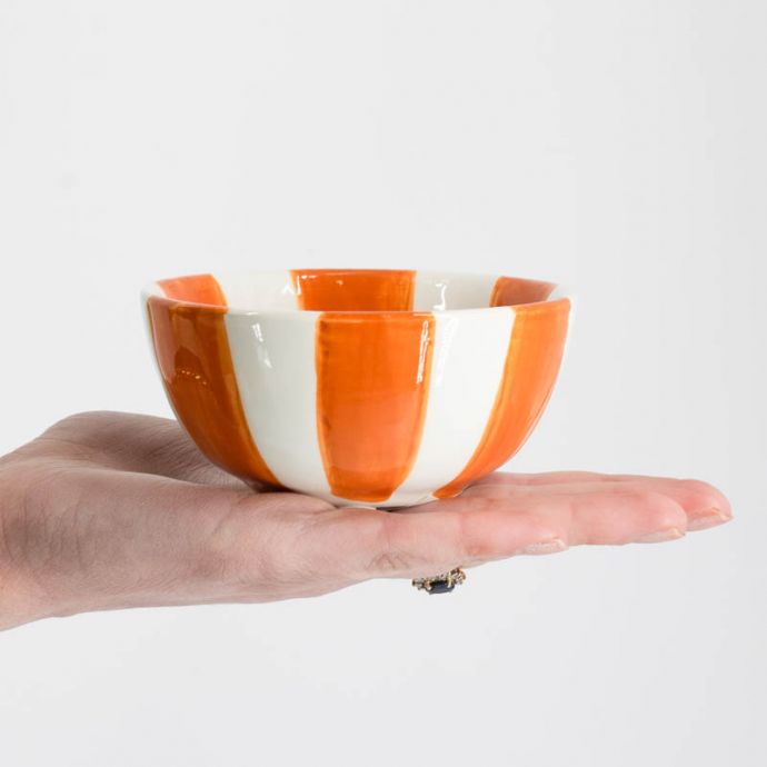 Kaarsenstandaard keramiek stripes oranje