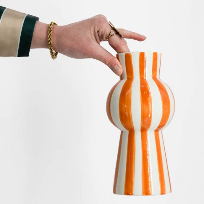 Vaas keramiek stripes oranje