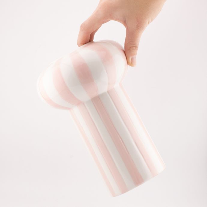 Vaas keramiek Funnel striped roze