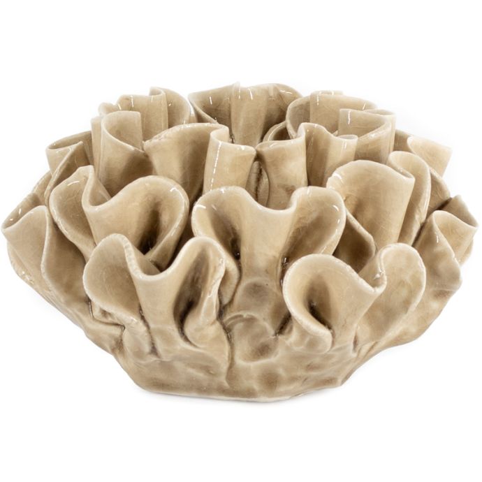 Waxinehouder keramiek spores mustard