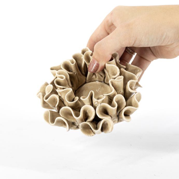 Waxinehouder keramiek spores mustard