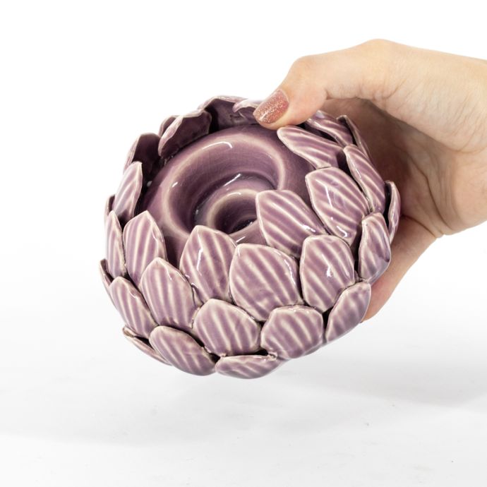 Waxinehouder keramiek floral lila