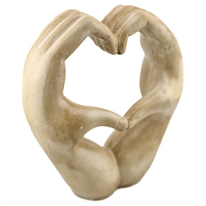 Aardewerk ornament hart handen beige