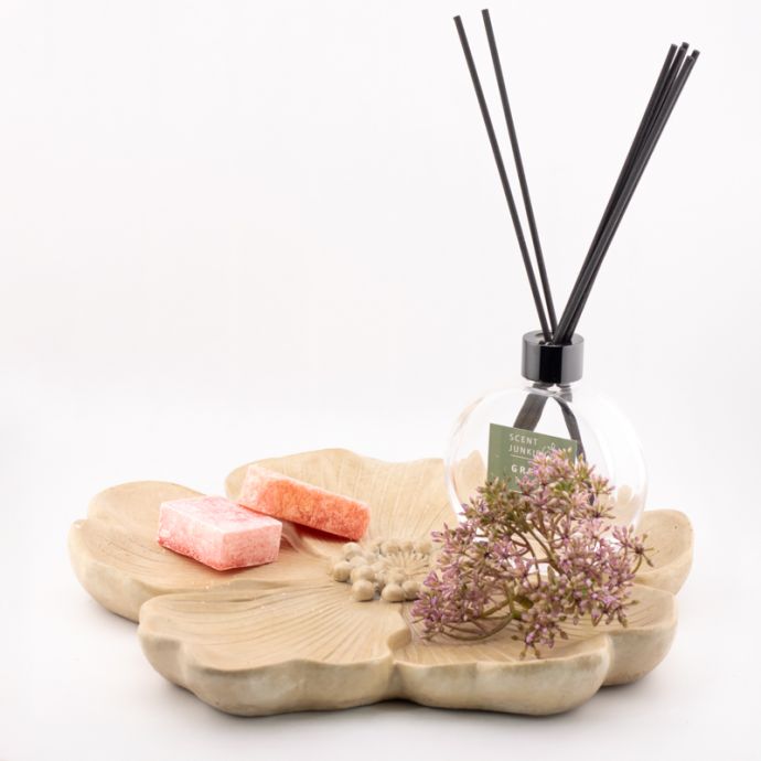 Aardewerk plateau floral L beige