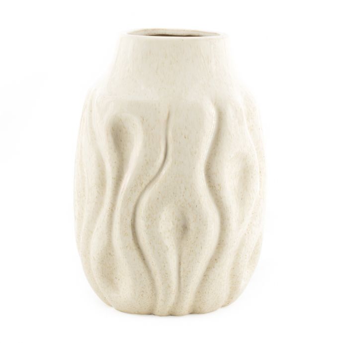 Aardewerk vaas waves beige