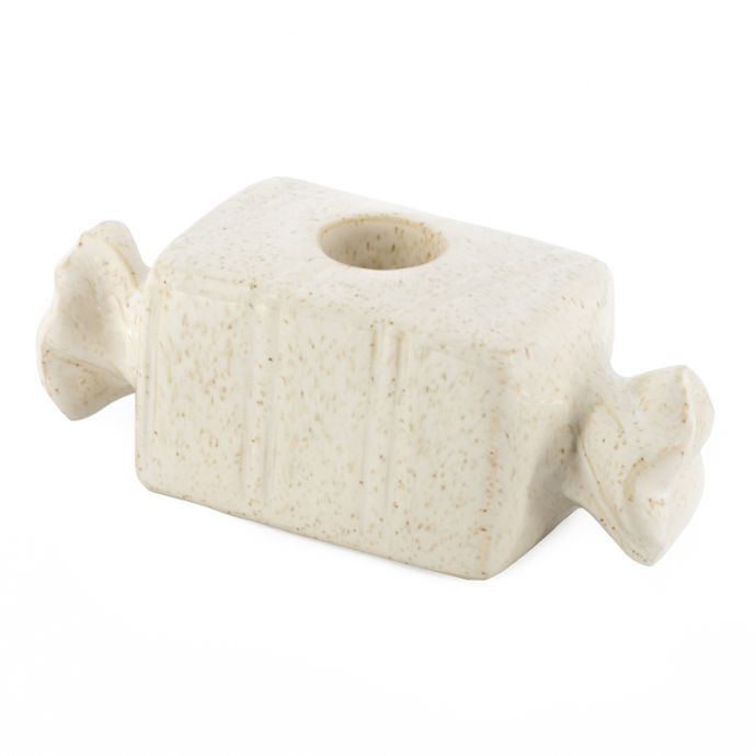 Aardewerk kaarsenstandaard snoepje beige