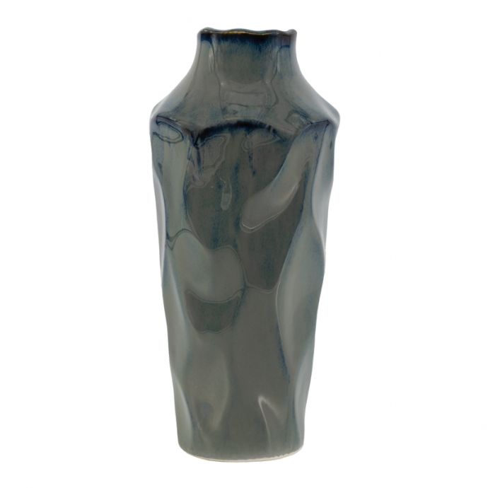 Aardewerk vaas dimple blauw
