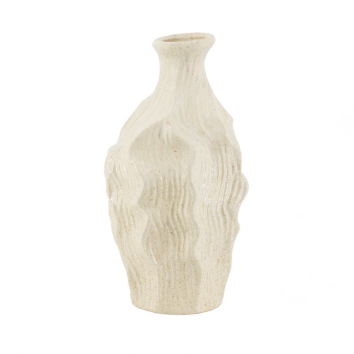 Aardewerk vaas wavestone beige