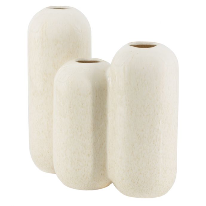 Aardewerk vaas triplets beige