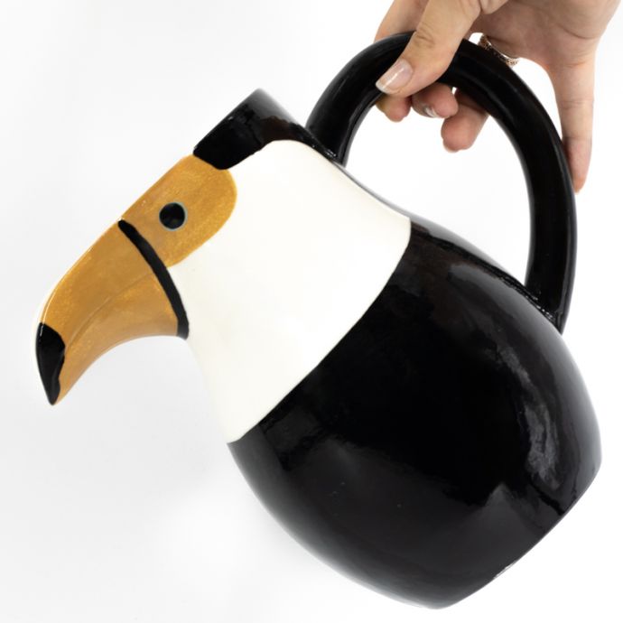 Aardewerk schenkkan vogel