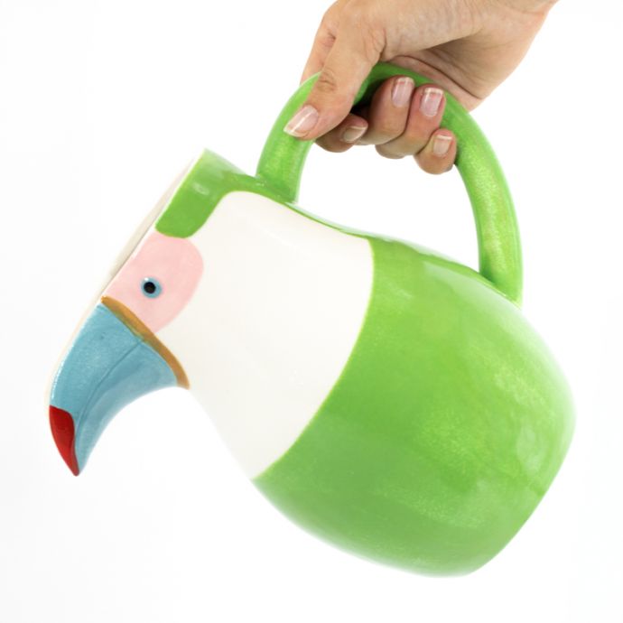 Aardewerk schenkkan vogel