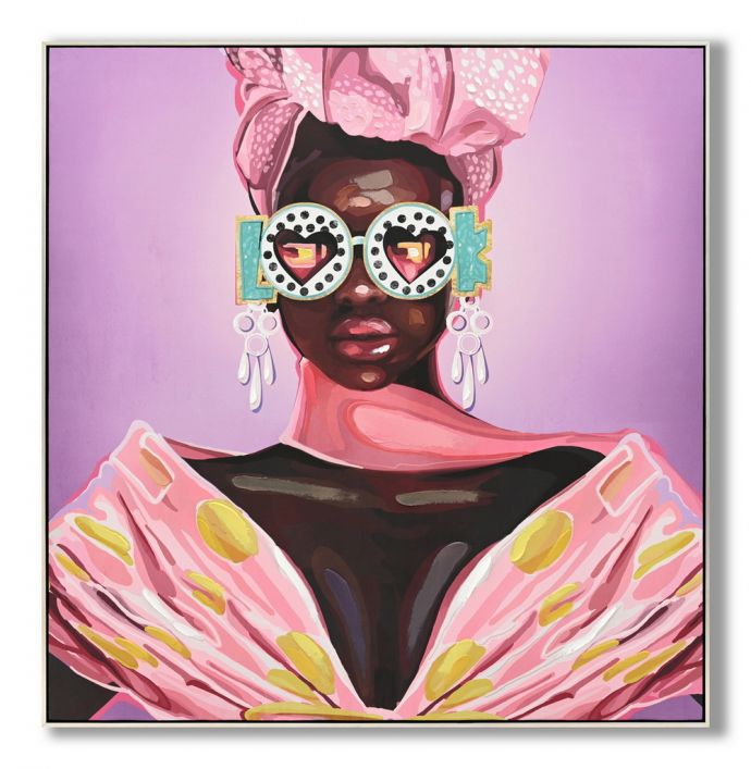 Schilderij vrouw pink