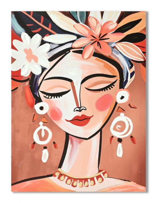 Schilderij vrouw met bloemen 