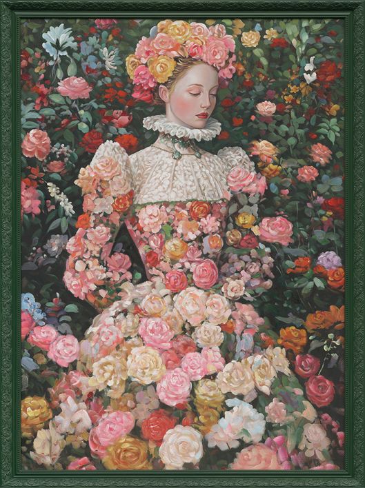 Schilderij met lijst bloemenmeisje