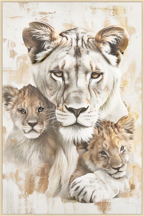 Schilderij 'Leeuw met 2 welpjes'