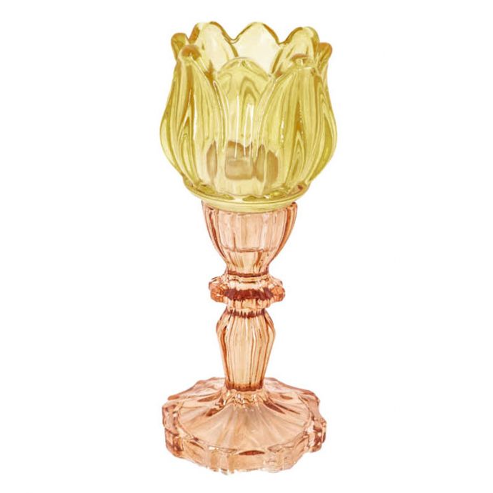 Waxinehouder tulp oranje met roze