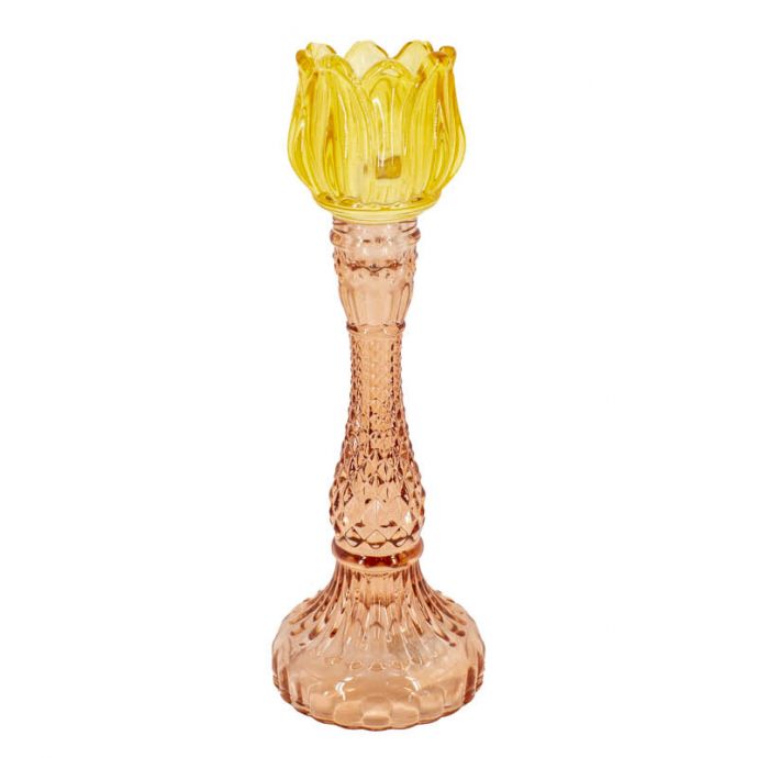 Waxinehouder tulp oranje met roze