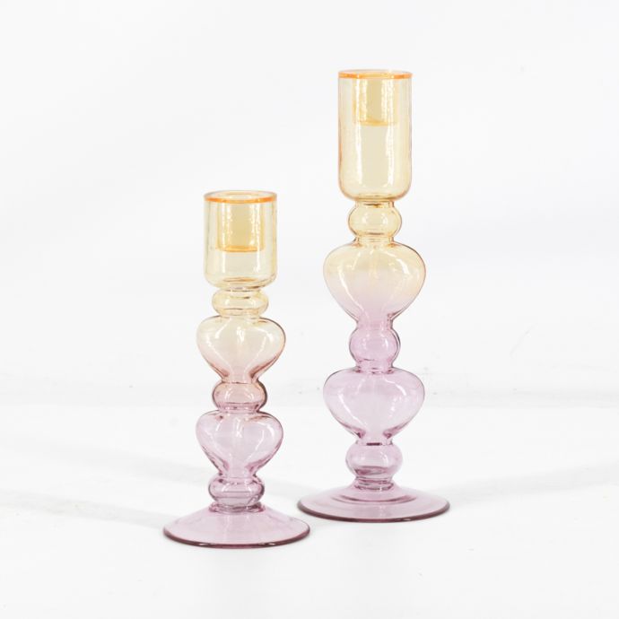 Glazen kaarsenstandaard hartjes two-toned