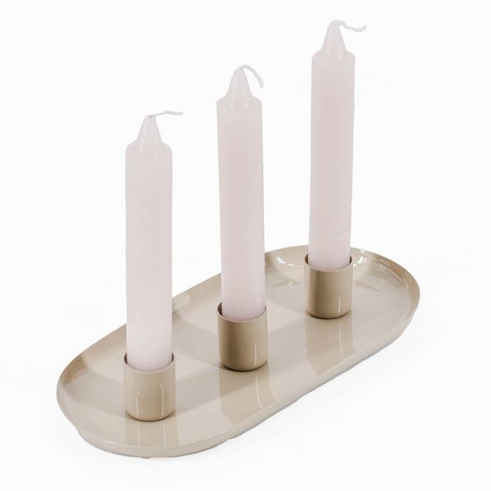 Kaarsenstandaard ovaal beige  