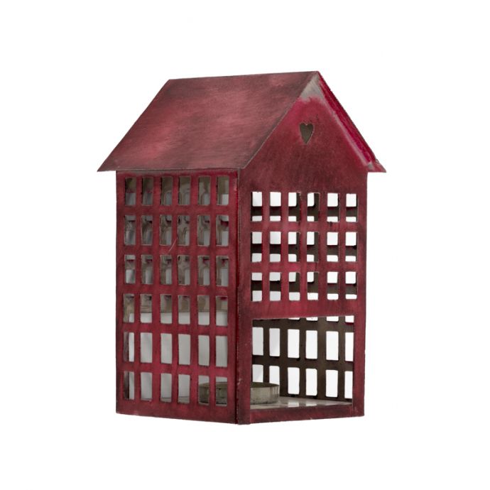 Metalen huisje waxinehouder roze