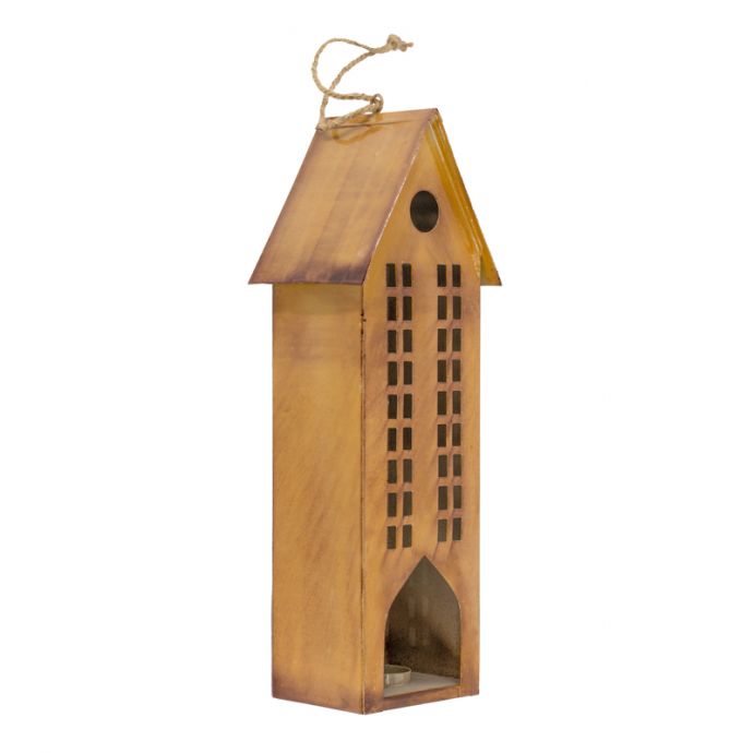 Metalen huis waxinehouder mustard 