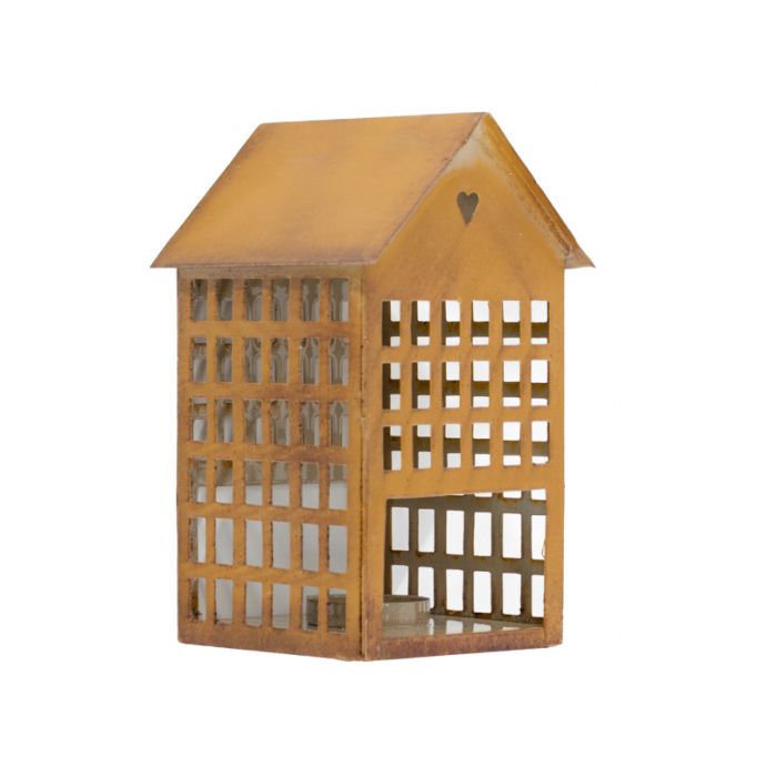 Metalen huisje waxinehouder mustard