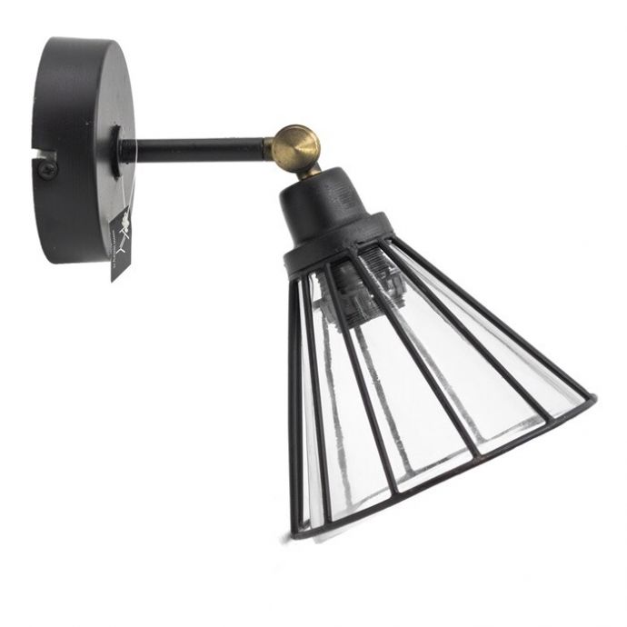 Wandlamp metaal met glas zwart