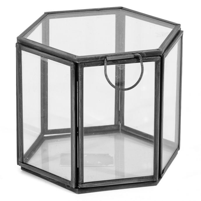 Glazen doosje hexagon met deksel antraciet