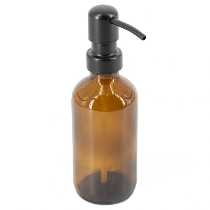Glazen amber fles met zwarte RVS pomp