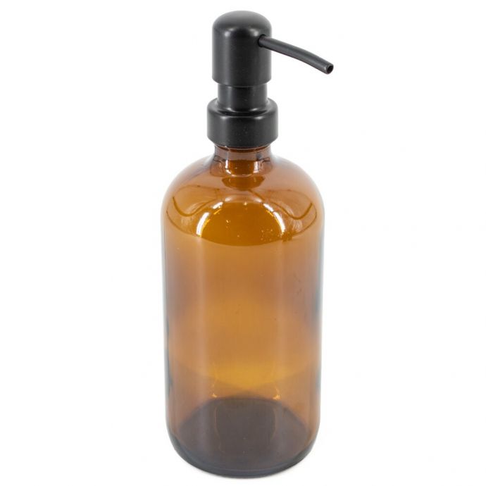 Glazen amber fles met zwarte RVS pomp