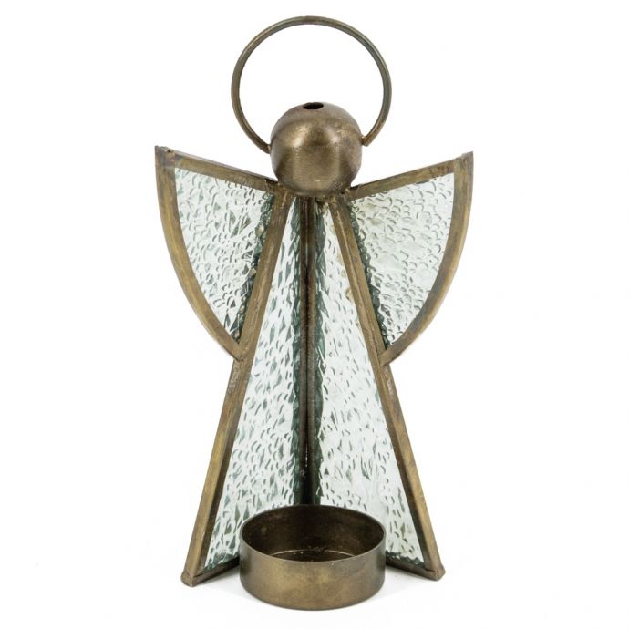 Waxinehouder engel metaal met glas