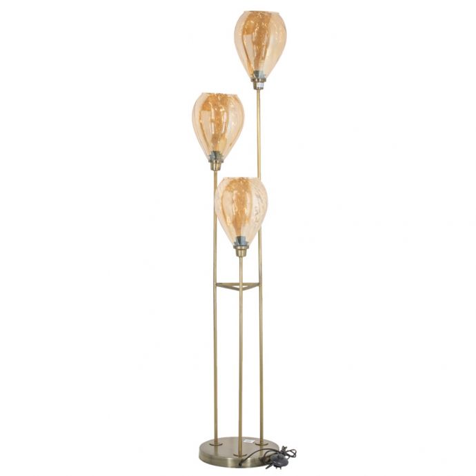 Vloerlamp met 3 glazen kappen roest/goud