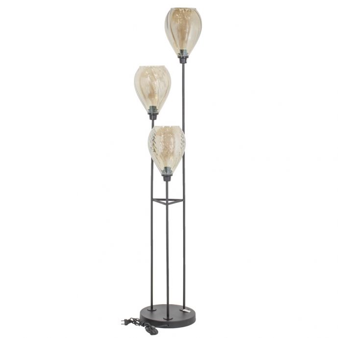 Vloerlamp met 3 glazen kappen black/smoke