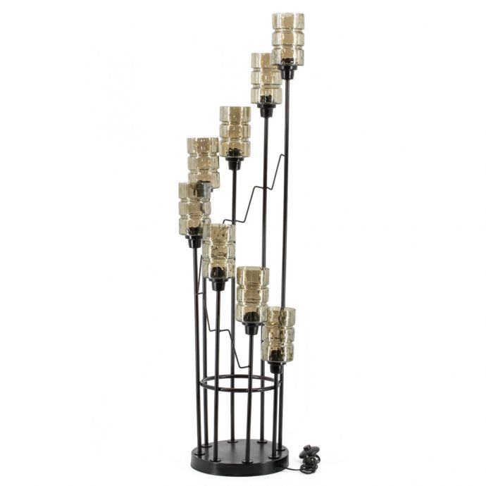 Vloerlamp met 8 glazen kappen black/smoke