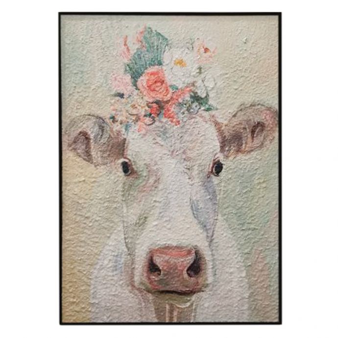 Schilderij koe bloemenkrans