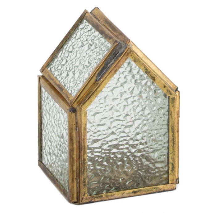 Metalen windlicht huisje met glas 