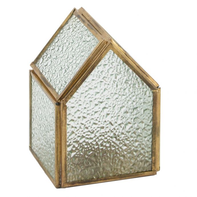Metalen windlicht huisje met glas 