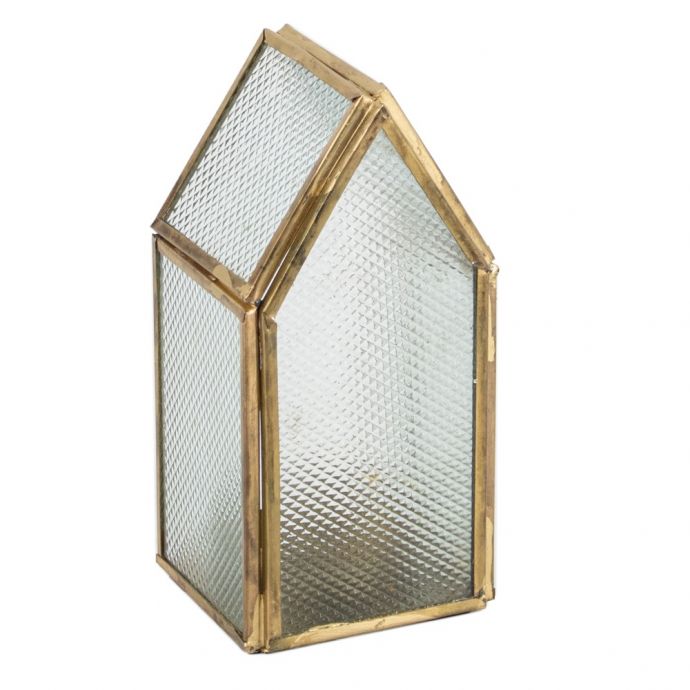 Metalen windlicht huisje met glas 