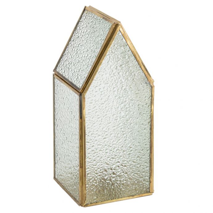 Metalen windlicht huisje met glas 