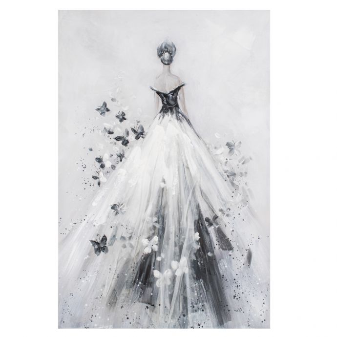 Schilderij zwart/wit vrouw jurk