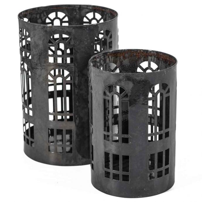 Set van 2 windlichten rond blauw 