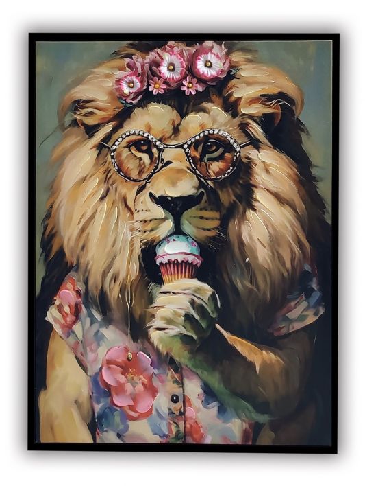 Schilderij leeuw met ijsje