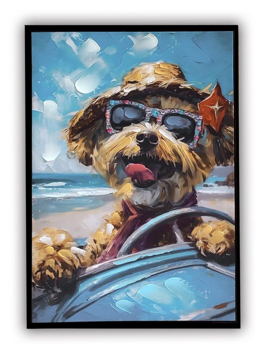 Schilderij Maltezer hond auto