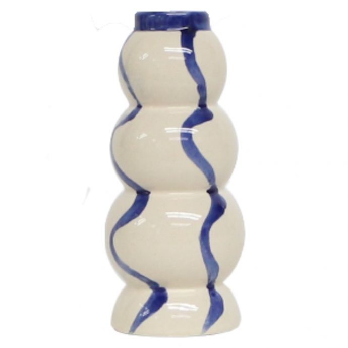 Aardewerk kandelaar lines blauw 