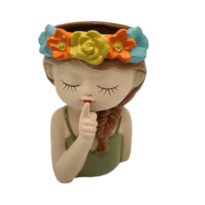 Aardewerk vaas meisje met bloemenkrans