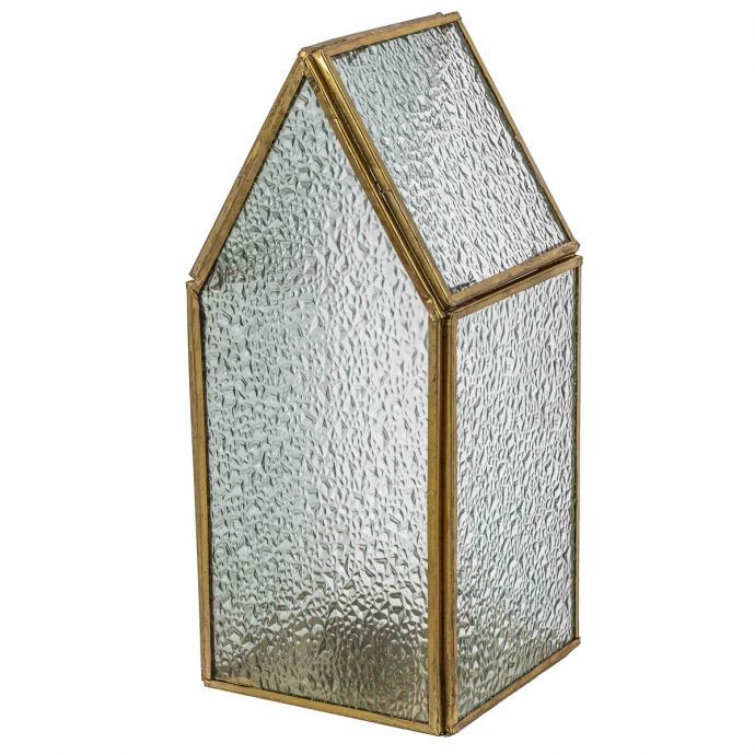 Metalen windlicht huisje met glas 