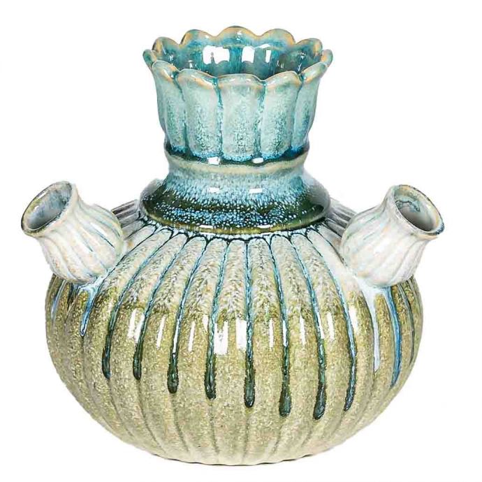 Aardewerk tulpenvaas blauw