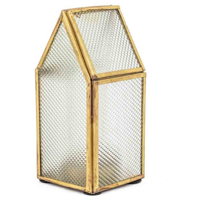 Metalen windlicht huisje met glas 
