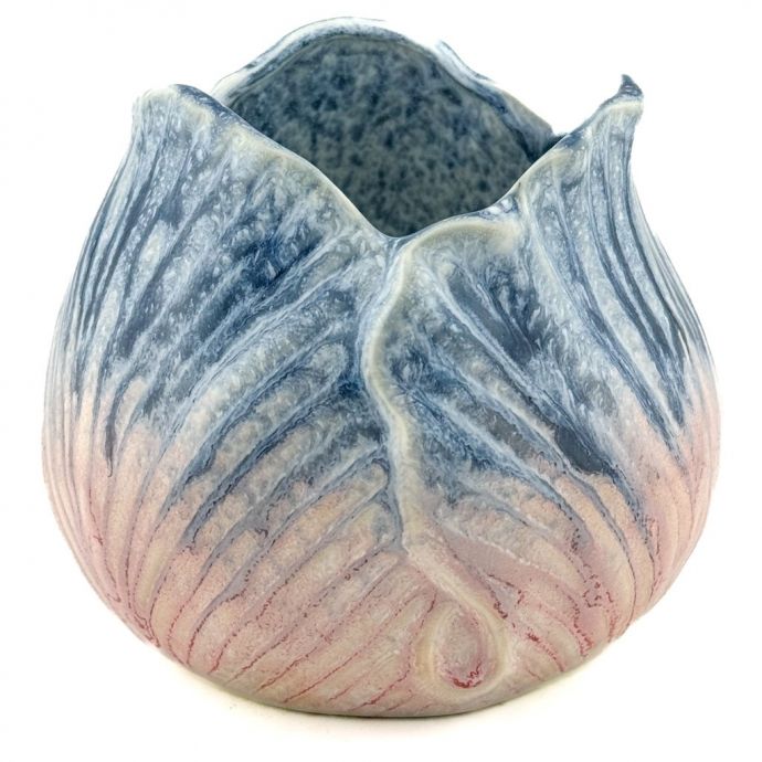 Aardewerk vaas tulp blauw/roze